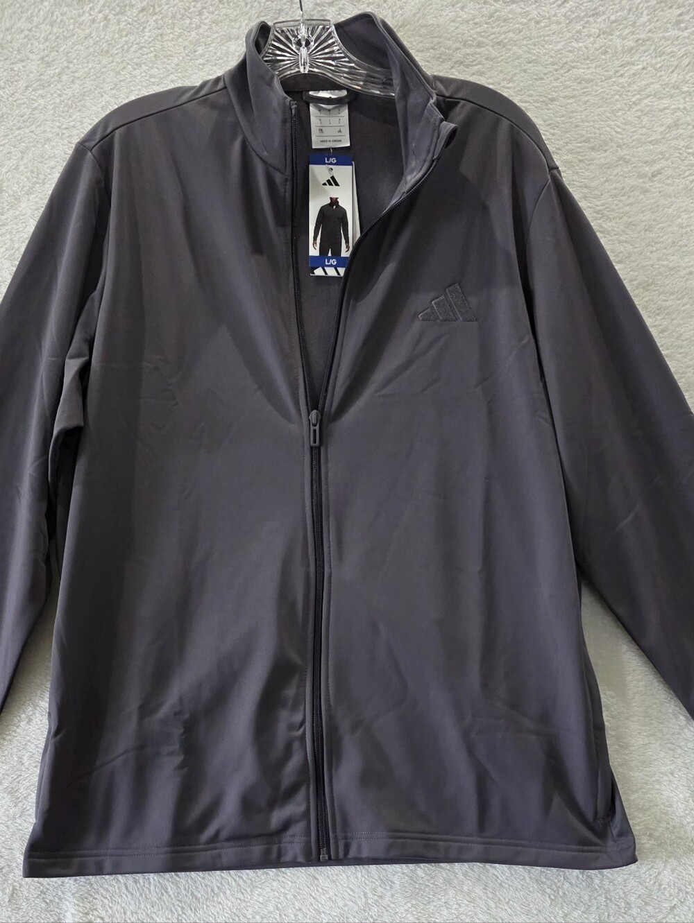 Adidas Tricot Track Jacket Men's Large Full Zip Stand Collar Gray  New NWT Dad